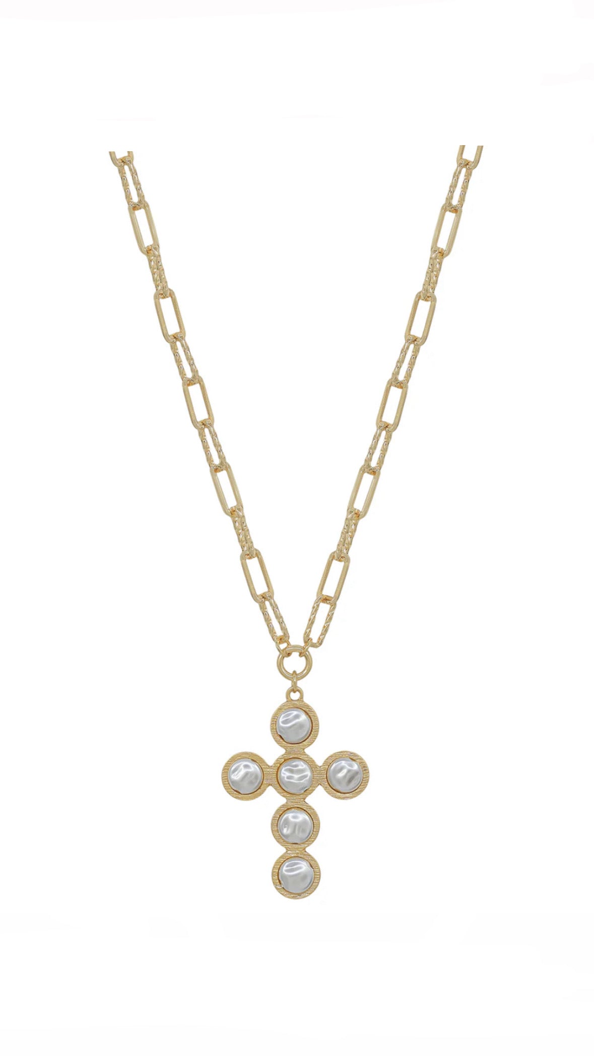 Pearl Cross Gold Chain Necklace