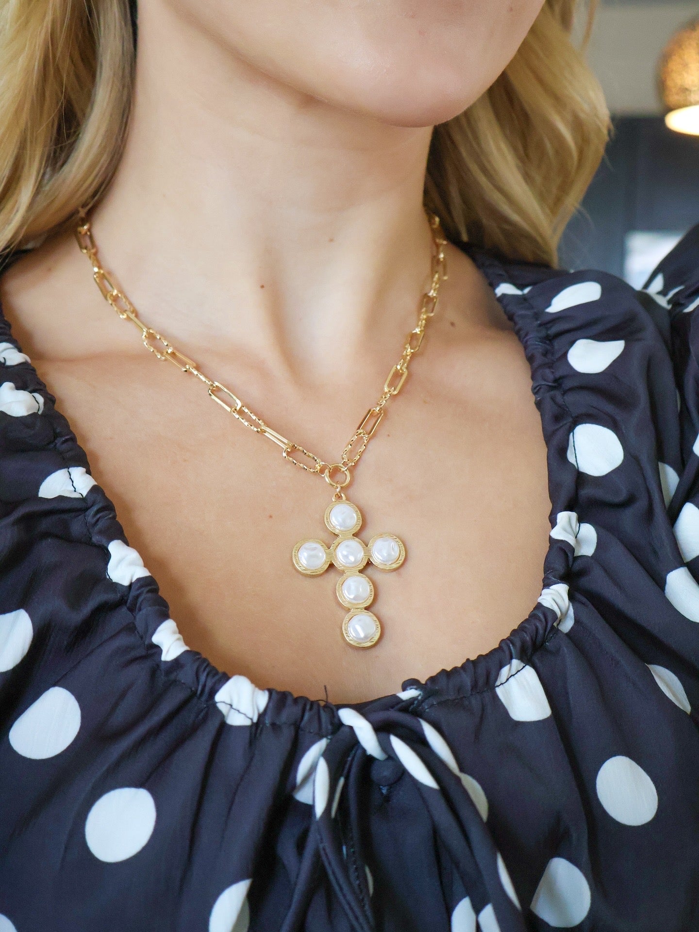 Pearl Cross Gold Chain Necklace