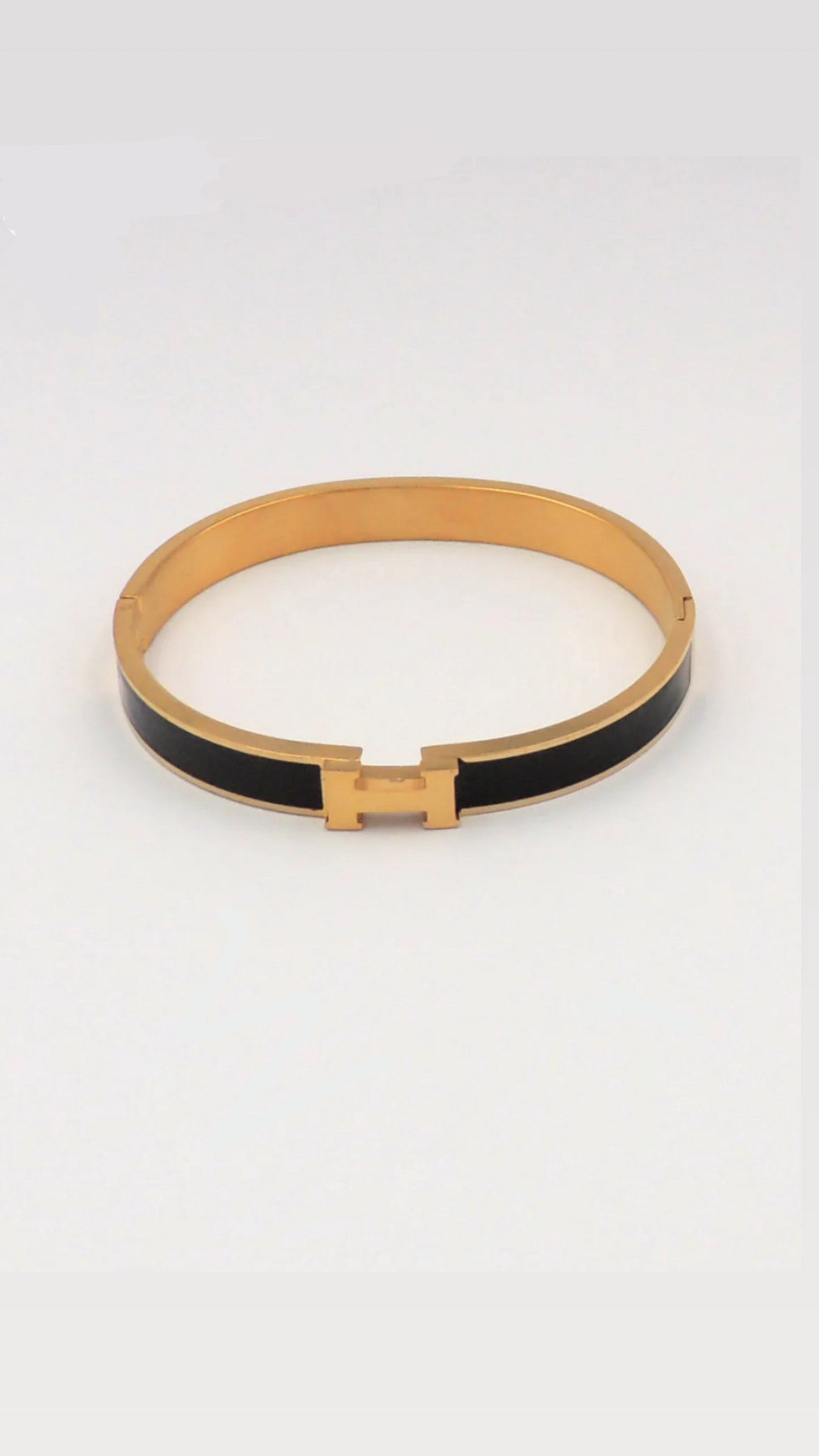 Black Enamel "H" Bangle – Waterproof Stainless Steel