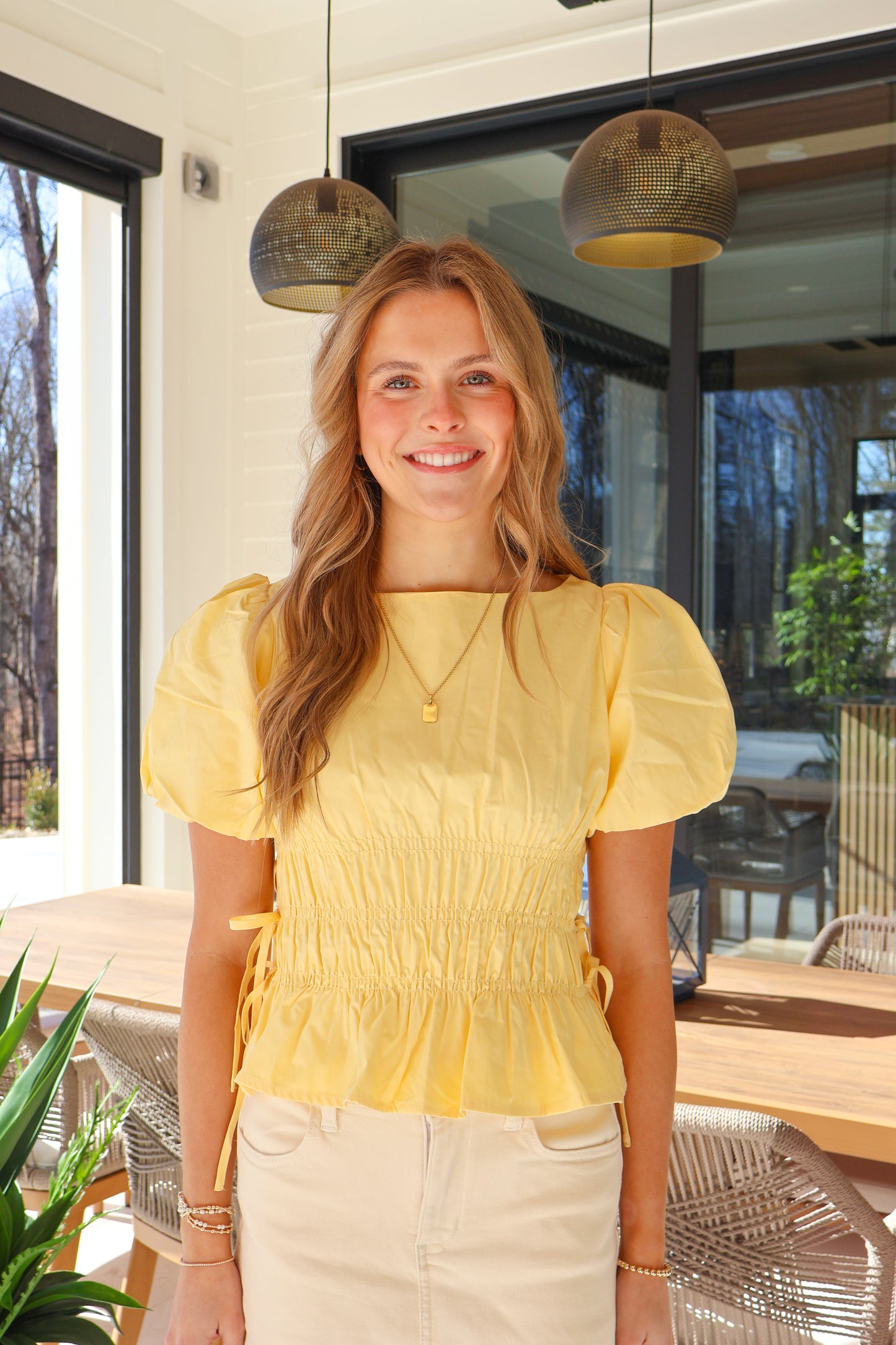 Sunny Cinch Puff Sleeve Top – Yellow