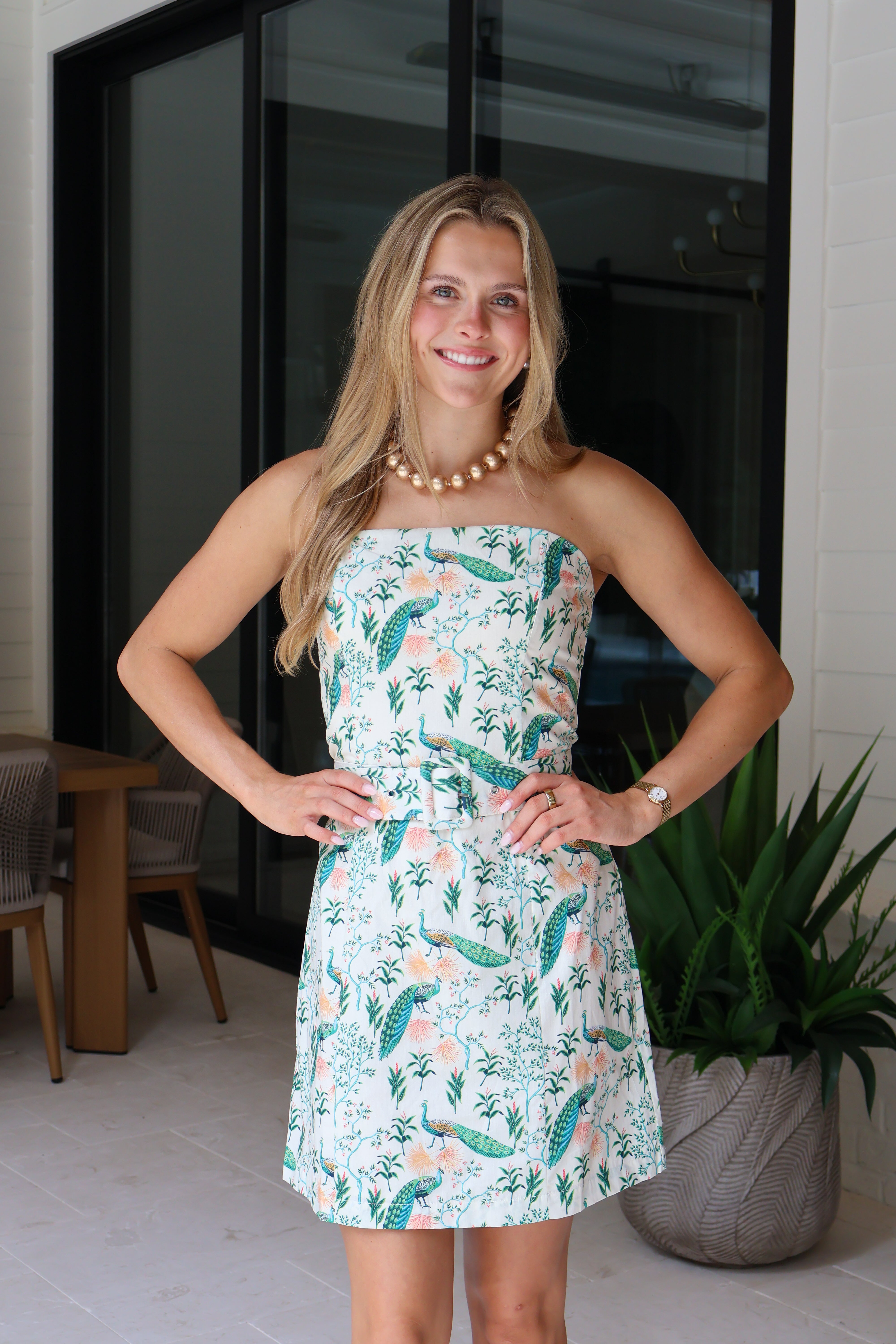 peacock cocktail dress Party Mini Medium The halter neckline and Royal Blue Botanical Ruffle My Height is:Petite (5'1