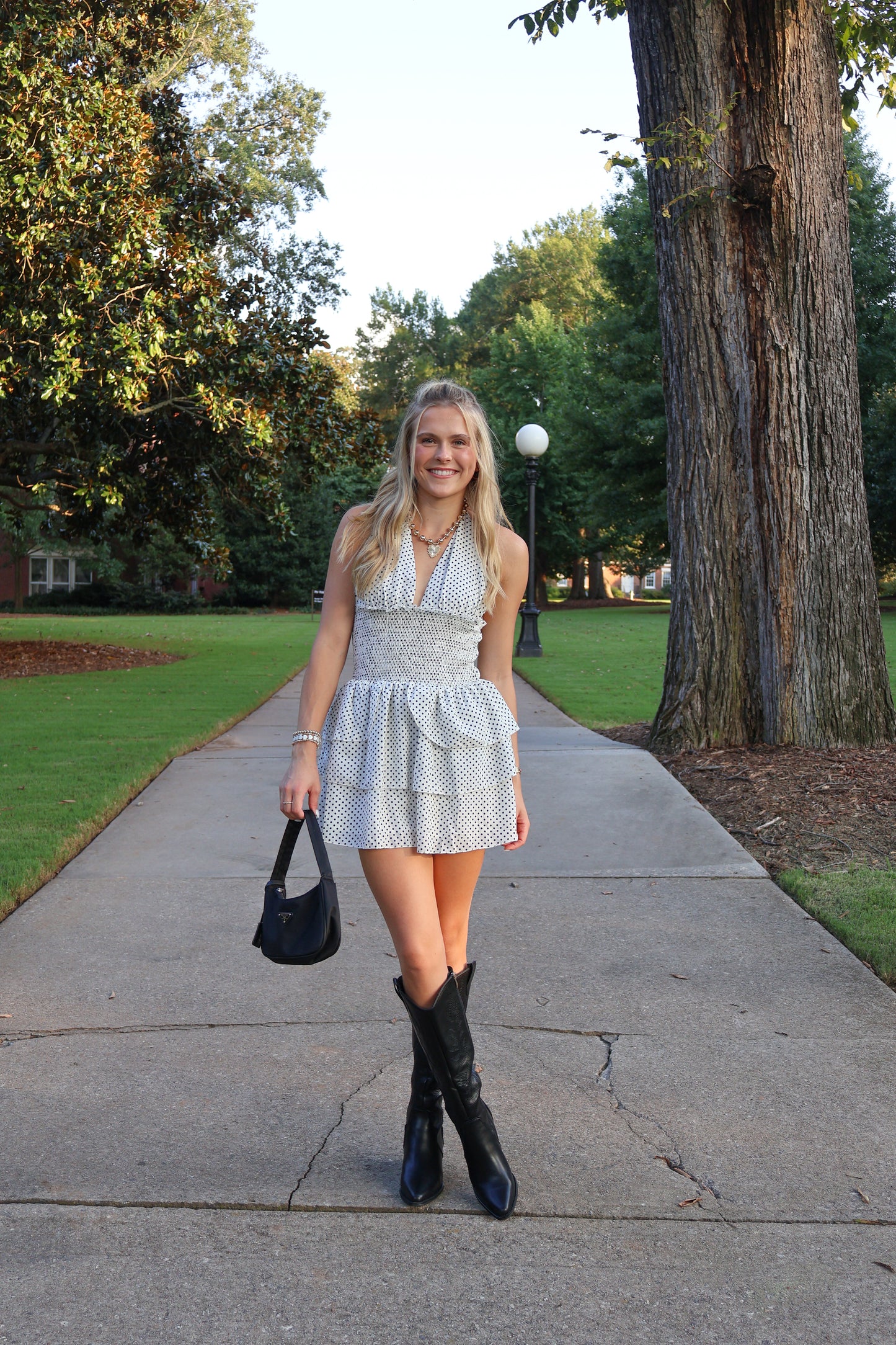Overtime Polka Dot Halter Dress