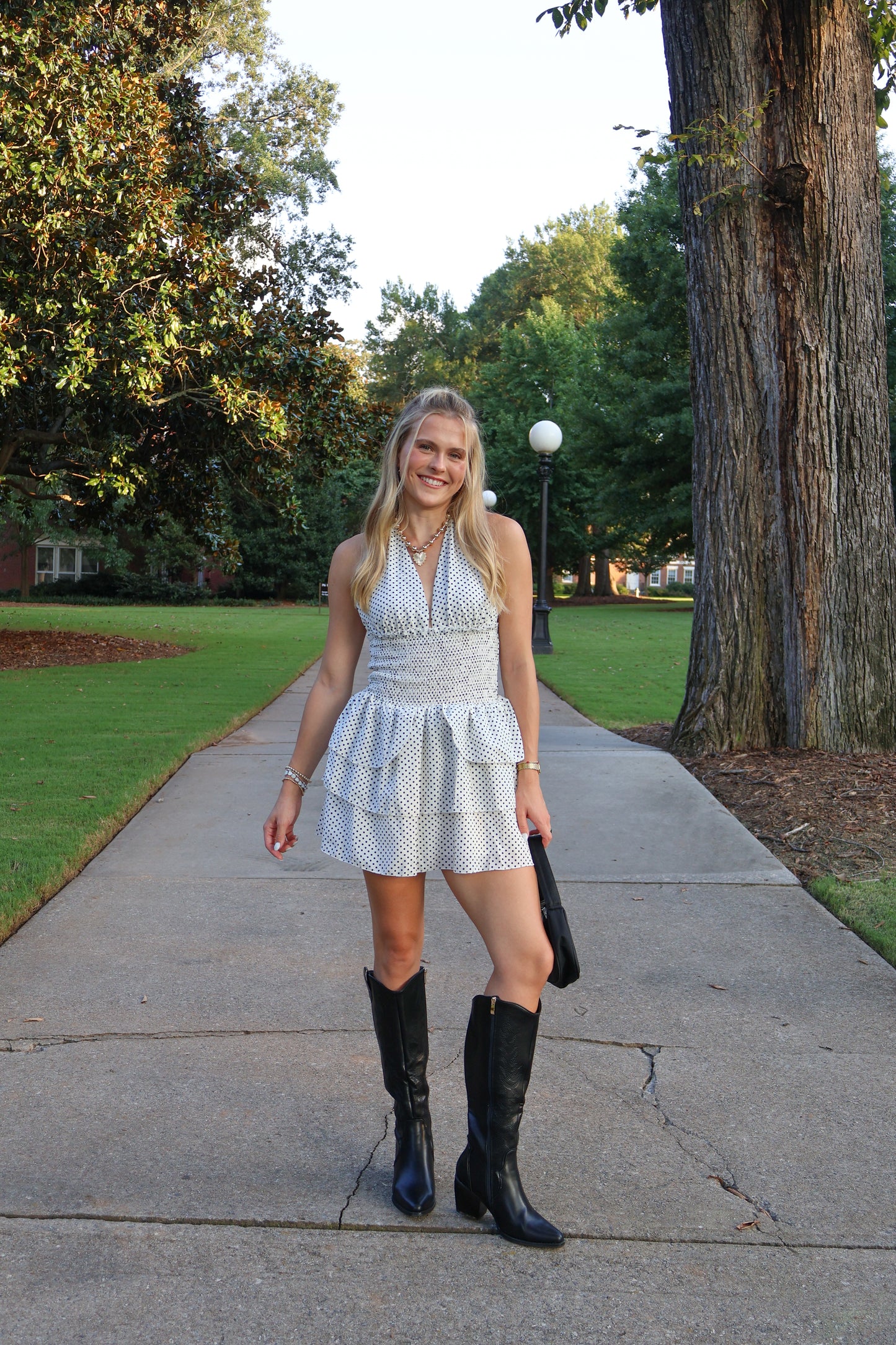 Overtime Polka Dot Halter Dress