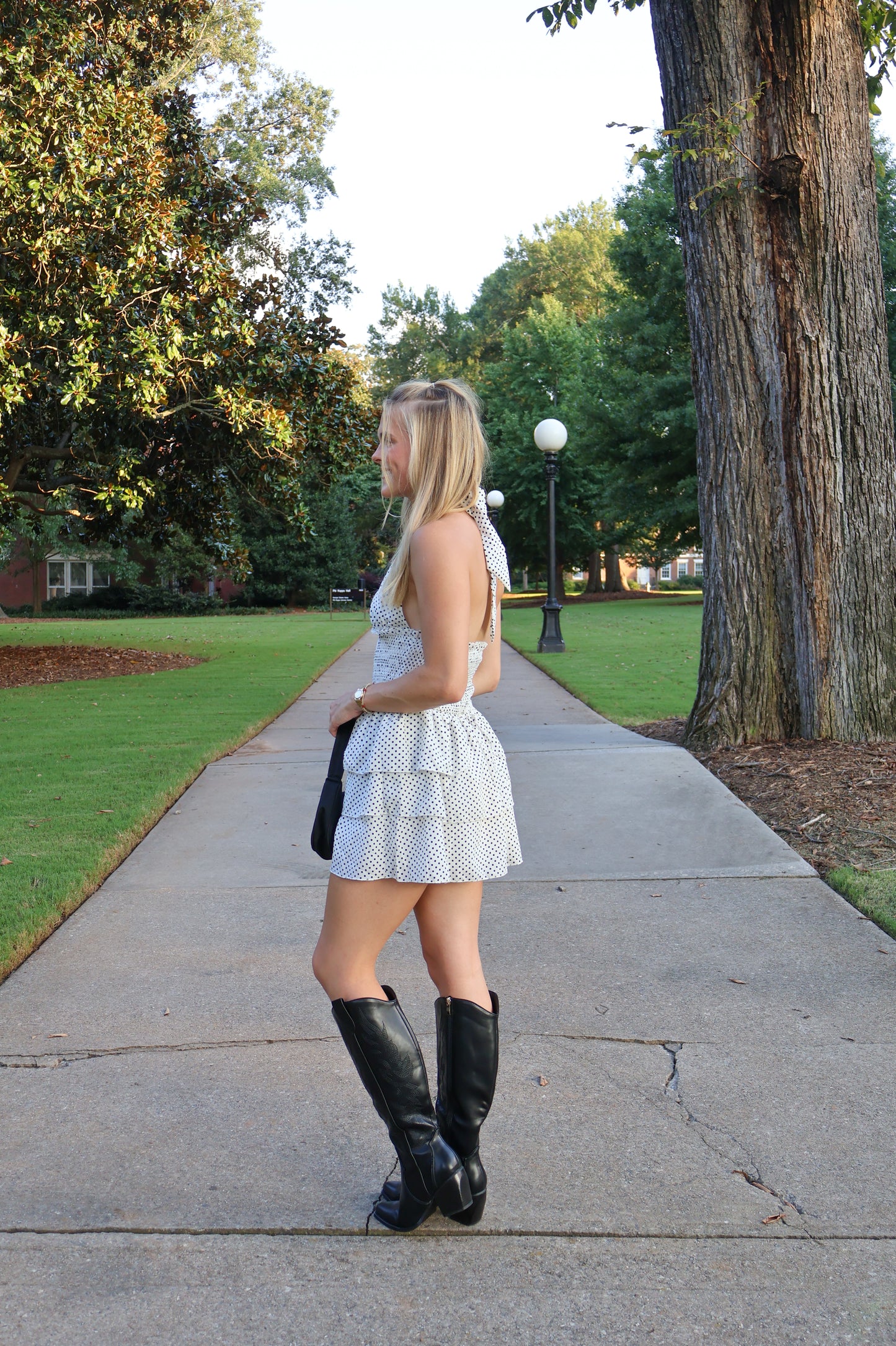 Overtime Polka Dot Halter Dress