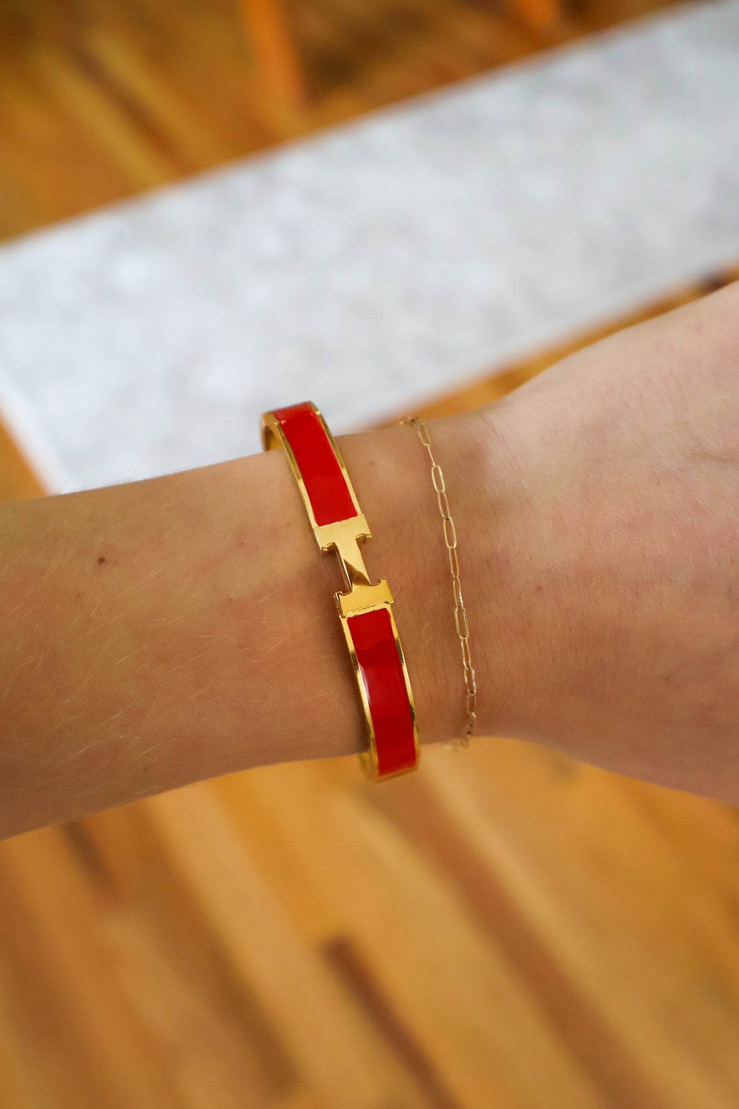 Red Enamel "H" Bangle – Waterproof Stainless Steel