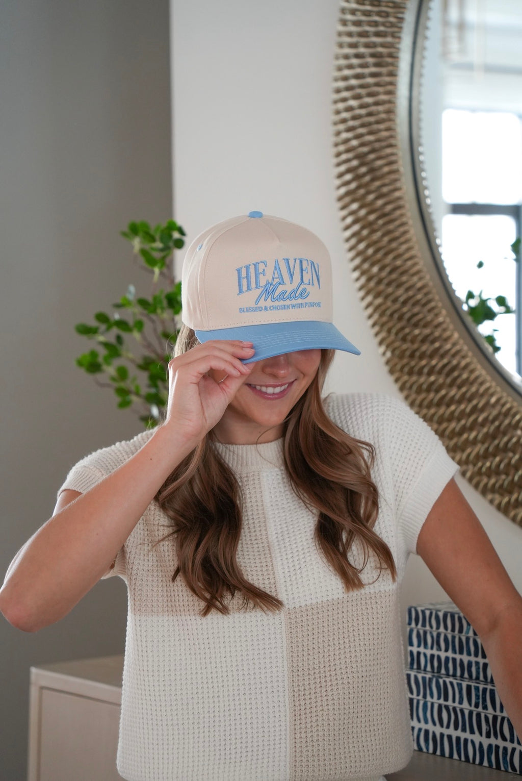 Heaven Made Embroidered Trucker Hat in Sky Blue