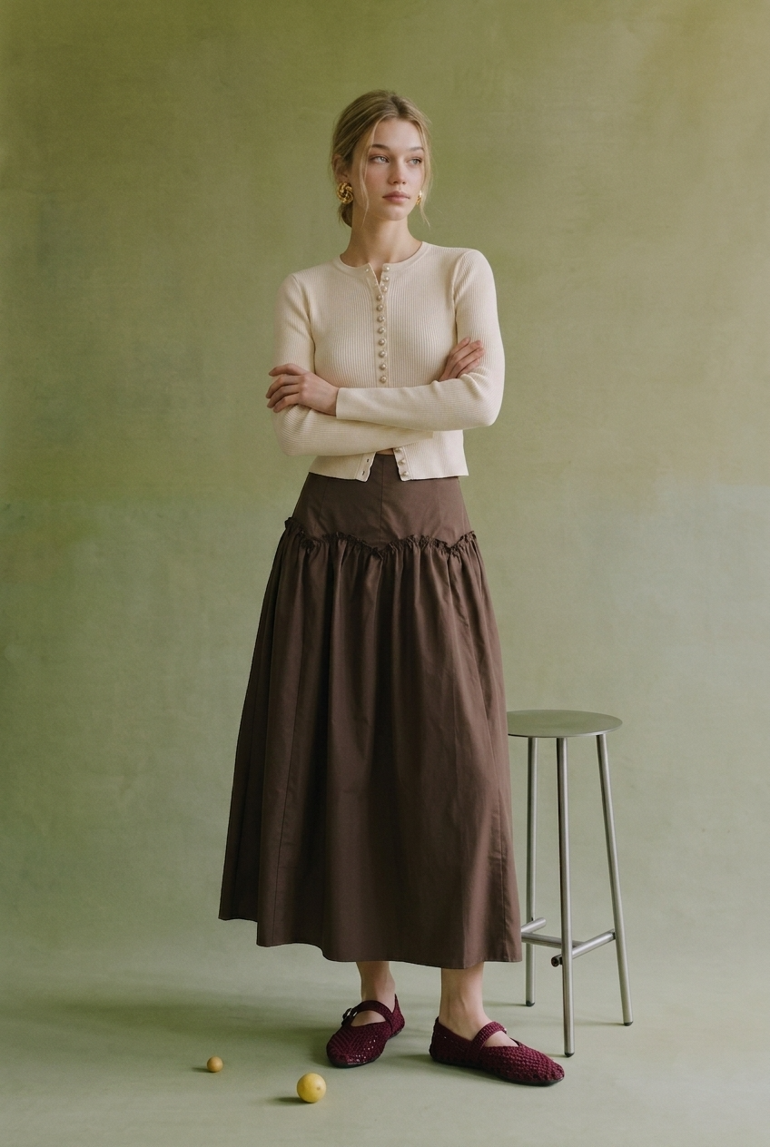 Espresso Taffeta Midi Skirt