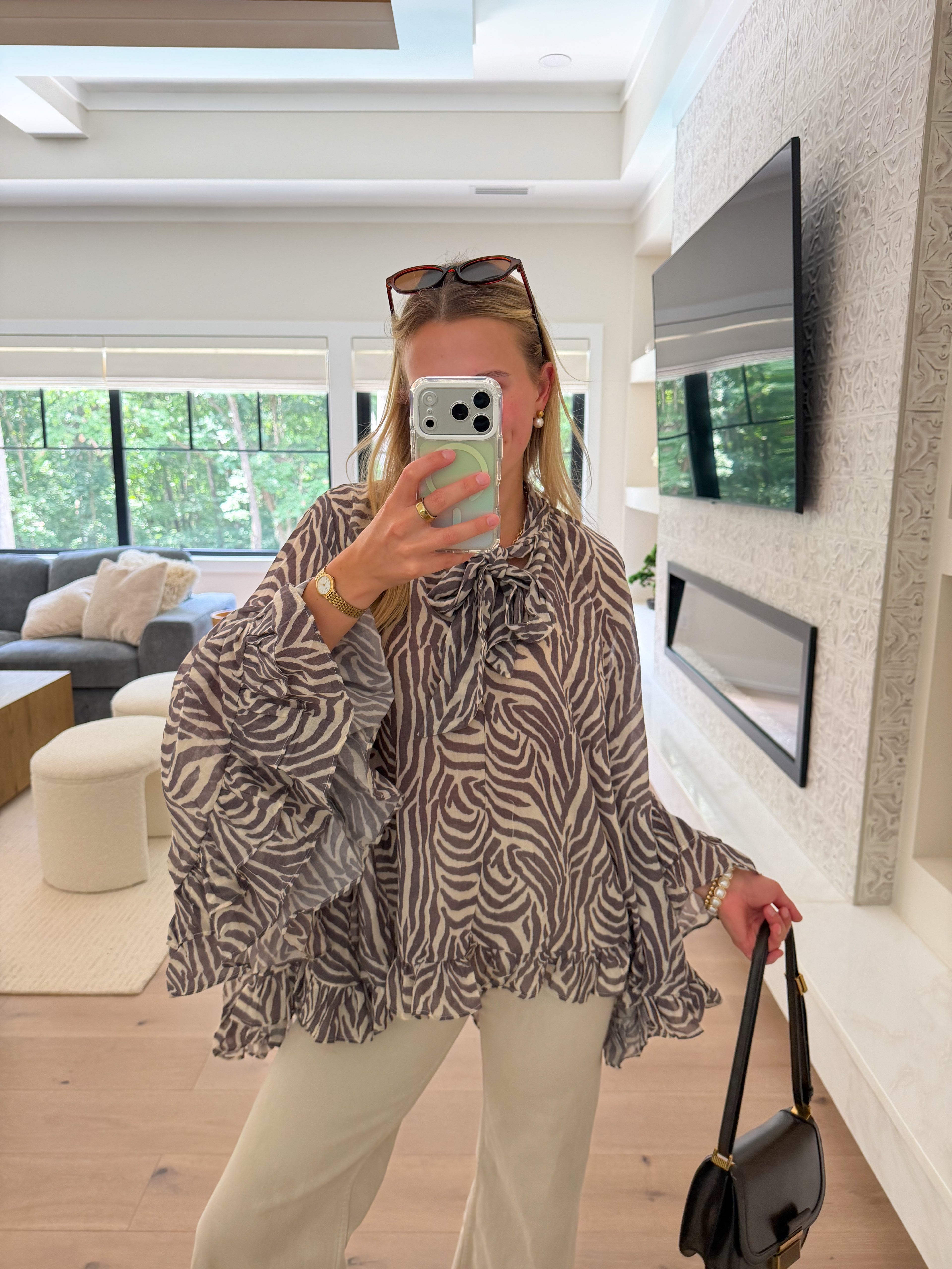 Margot Zebra Ruffle Blouse