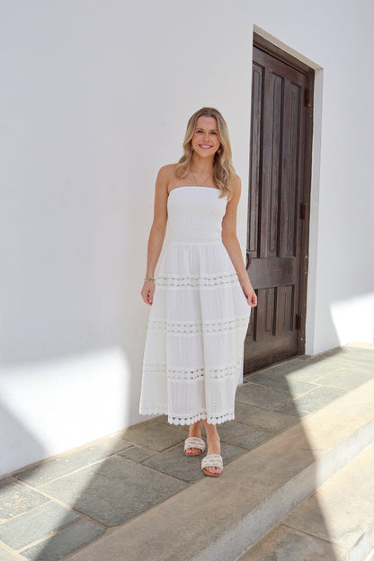 The Maren Eyelet Midi Dress - White