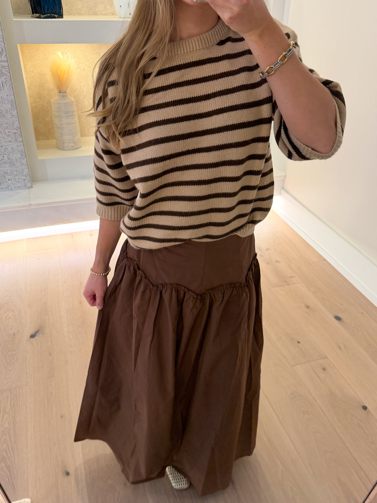 Espresso Taffeta Midi Skirt