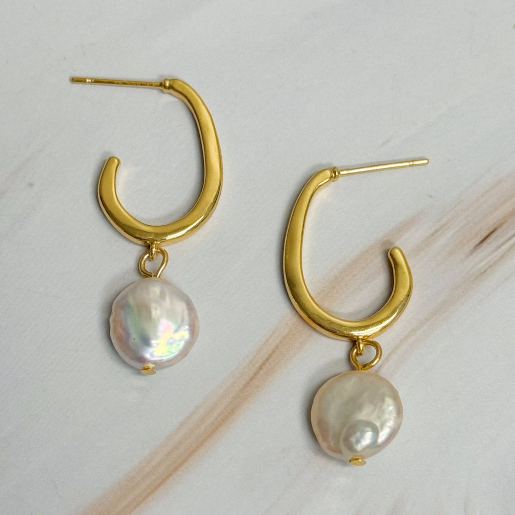 Veranda Pearl Drop Hoop Earrings