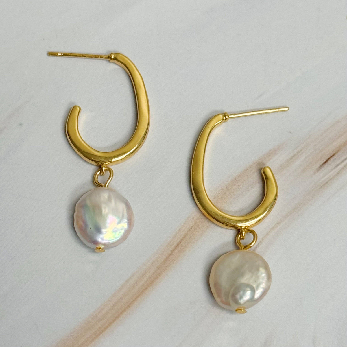 Veranda Pearl Drop Hoop Earrings