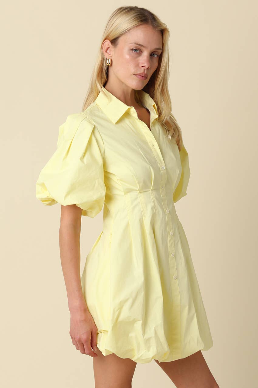 Lemon Drop Puff Sleeve Mini Dress