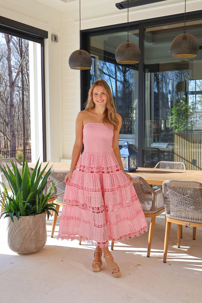 Blushing Pink Eyelet Midi Dress