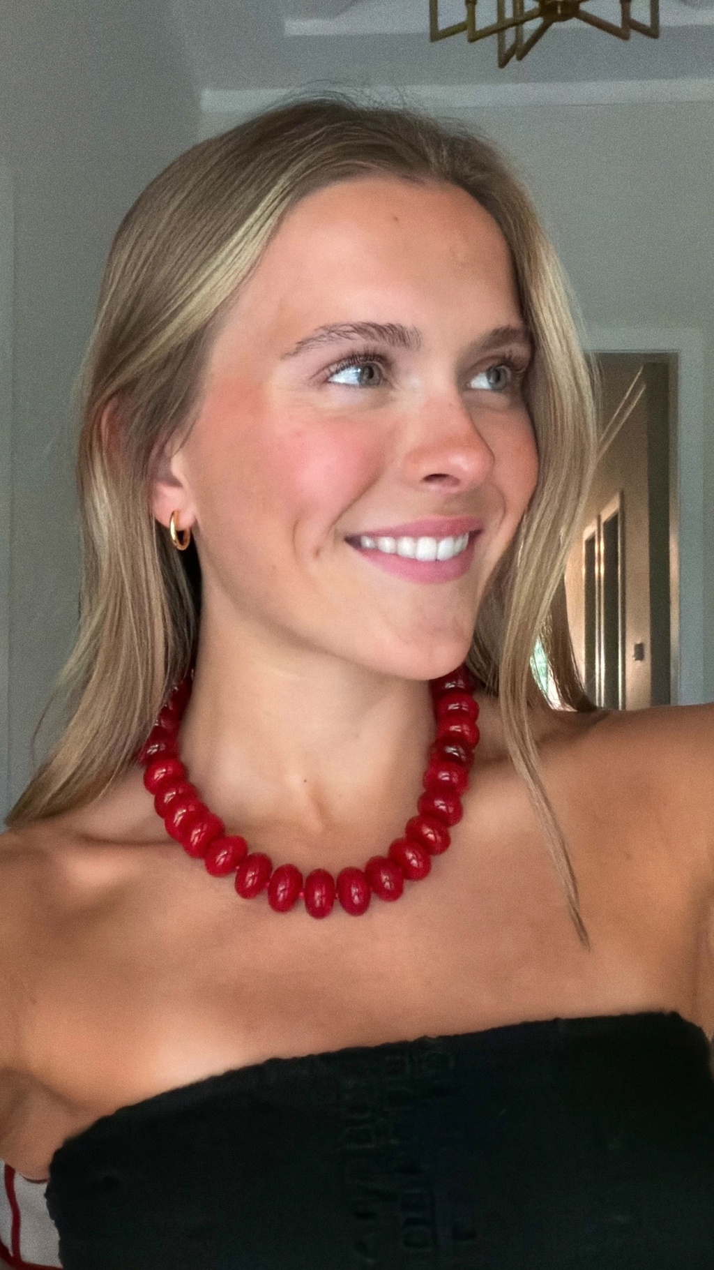 Dolly Beaded Statement Necklace in Red