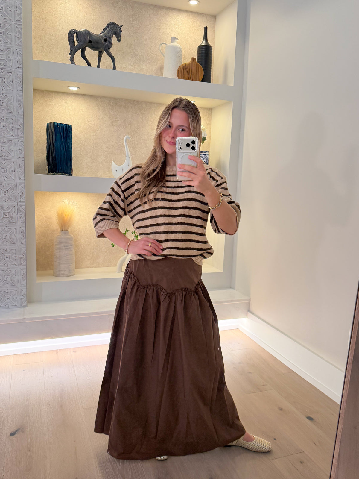 Espresso Taffeta Midi Skirt