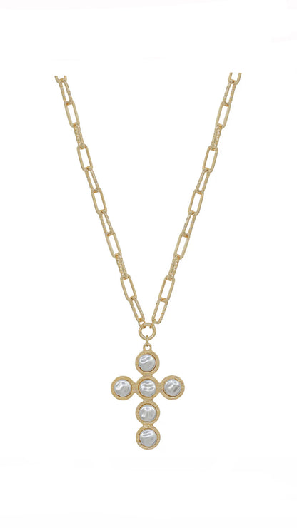 Pearl Cross Gold Chain Necklace