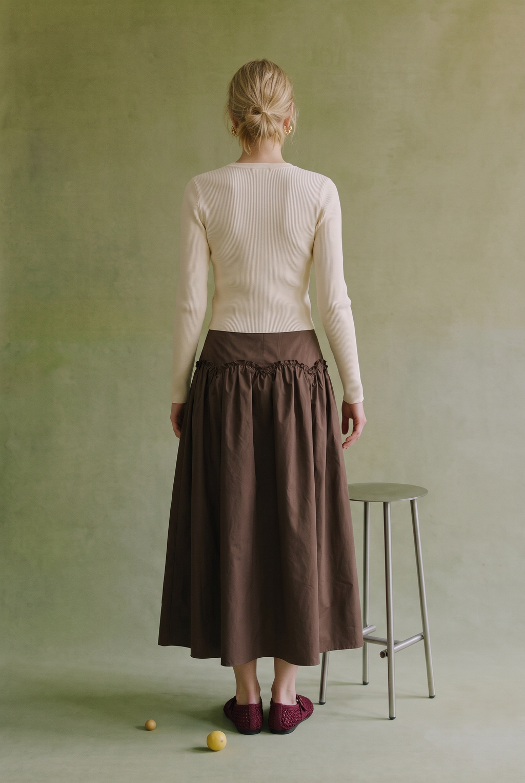 Espresso Taffeta Midi Skirt