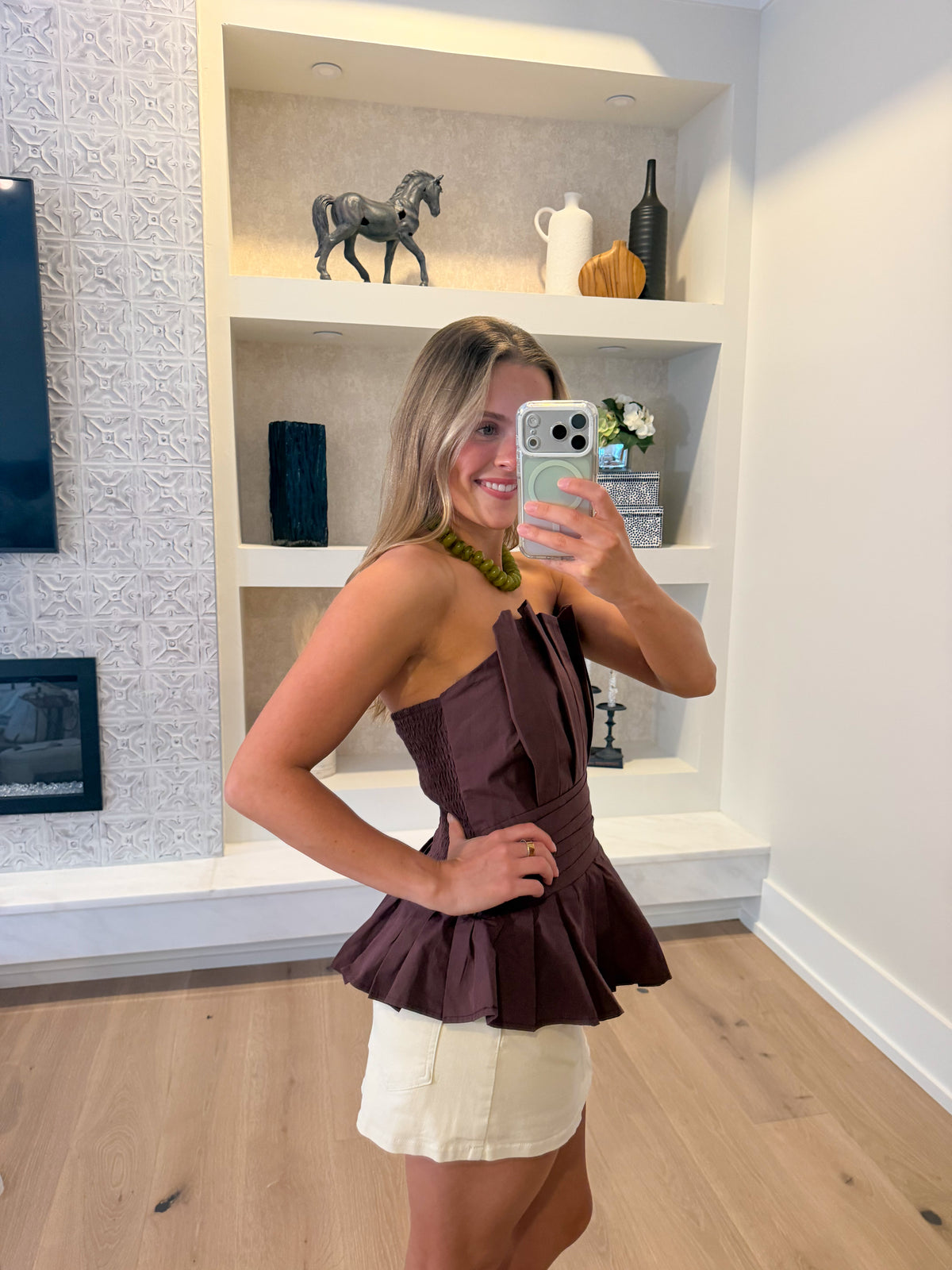Chocolate Pleated Peplum Top