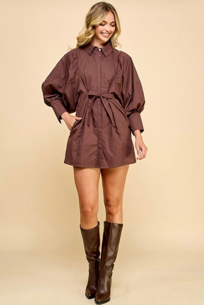 The Brynn Tie-Waist Mini Dress - Mocha