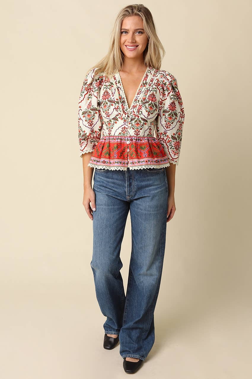 *PREORDER* Eloise Floral Peplum Blouse (Ships 10/8)
