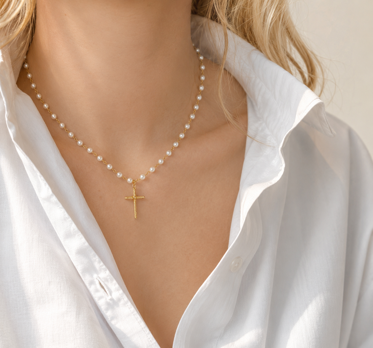 Hallelujah Pearl Cross Pendant Necklace