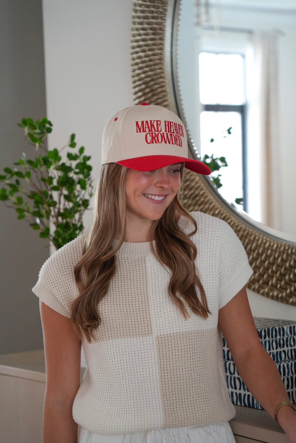 Make Heaven Crowded Embroidered Trucker Hat in Red