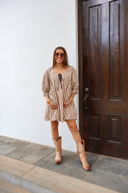 The Rowan Mini Dress — Brown Stripe