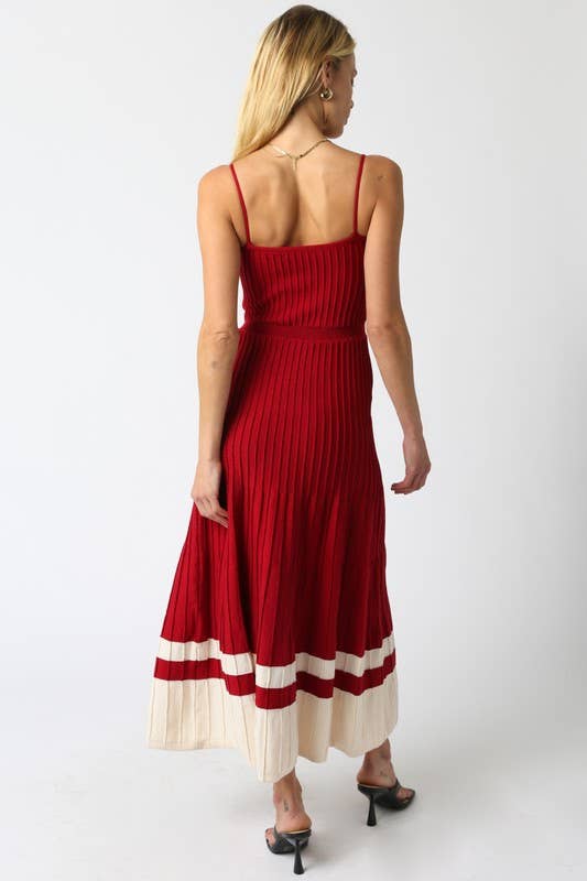 The Adelaide Knit Maxi Dress in Wine and Ecru