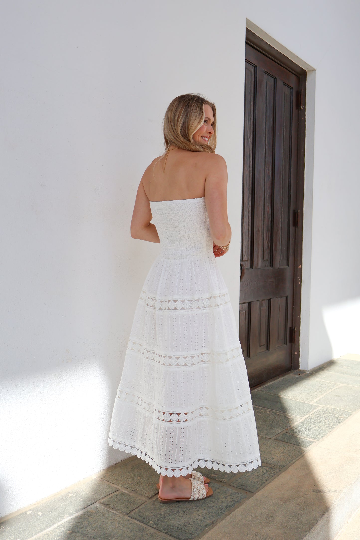 The Maren Eyelet Midi Dress - White