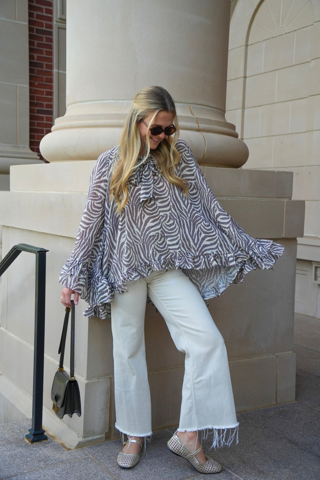 Margot Zebra Ruffle Blouse