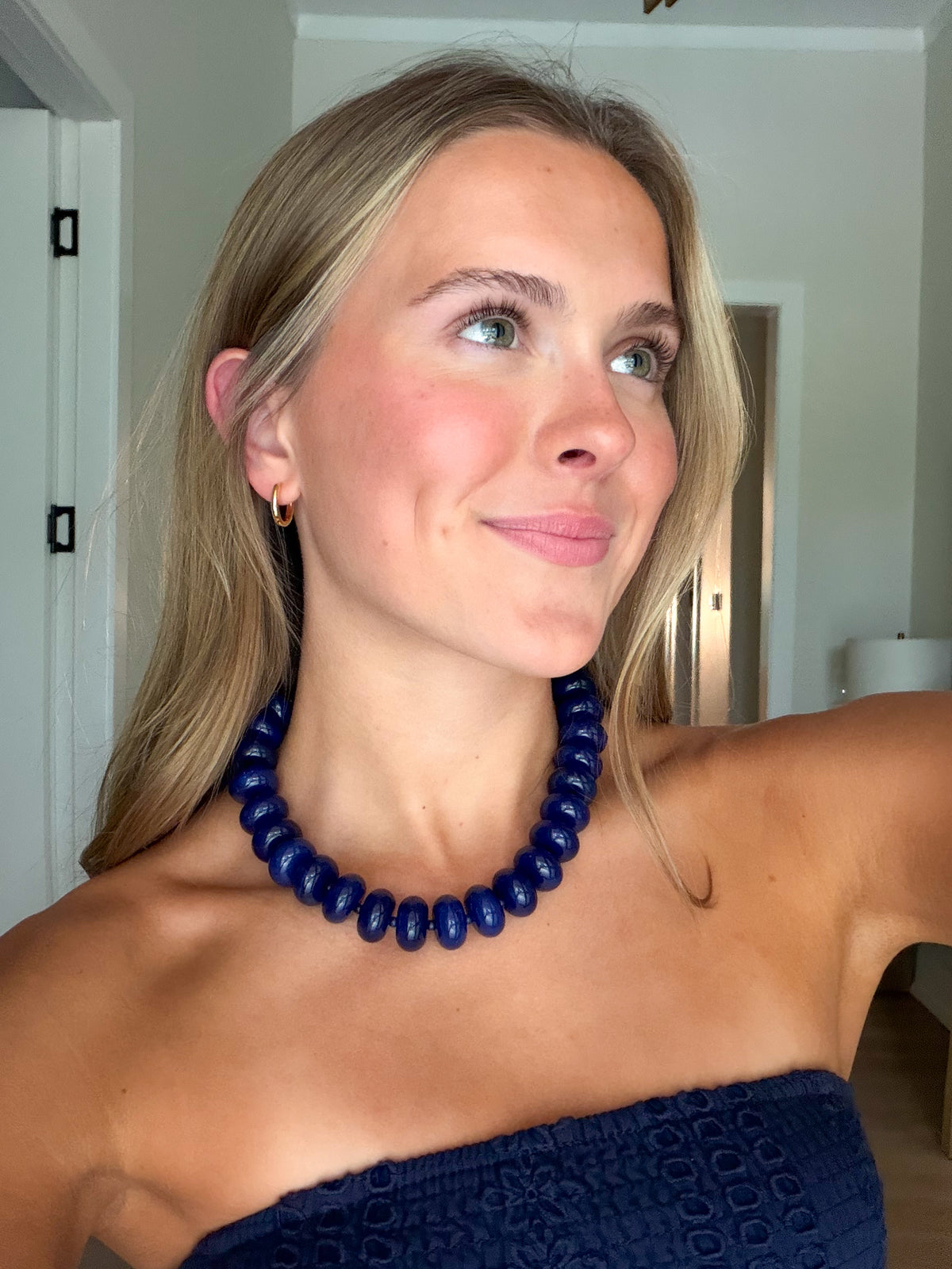 Dolly Beaded Statement Necklace in Navy