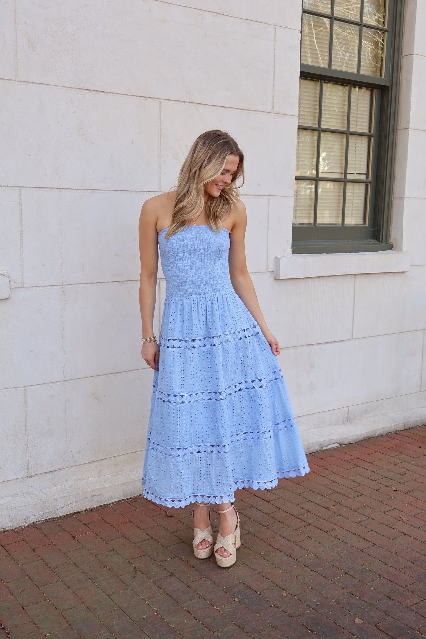 The Maren Eyelet Midi Dress - Chambray