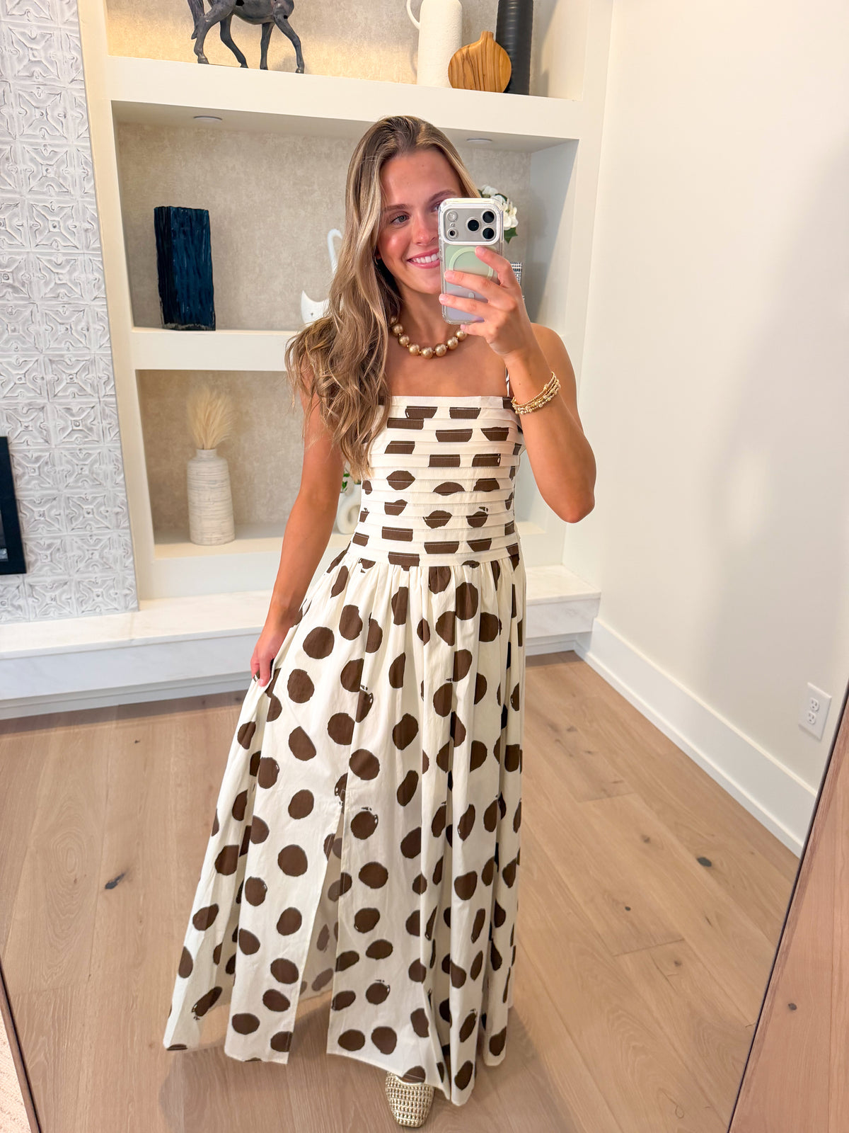 Coco Dot Maxi Dress in Ivory and Brown