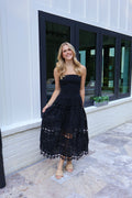 Kara Eyelet Midi Dress in Black