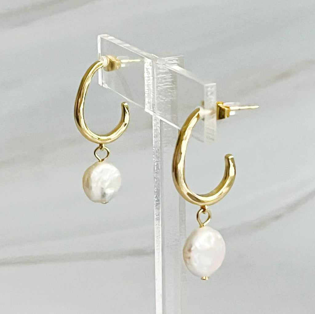 Veranda Pearl Drop Hoop Earrings