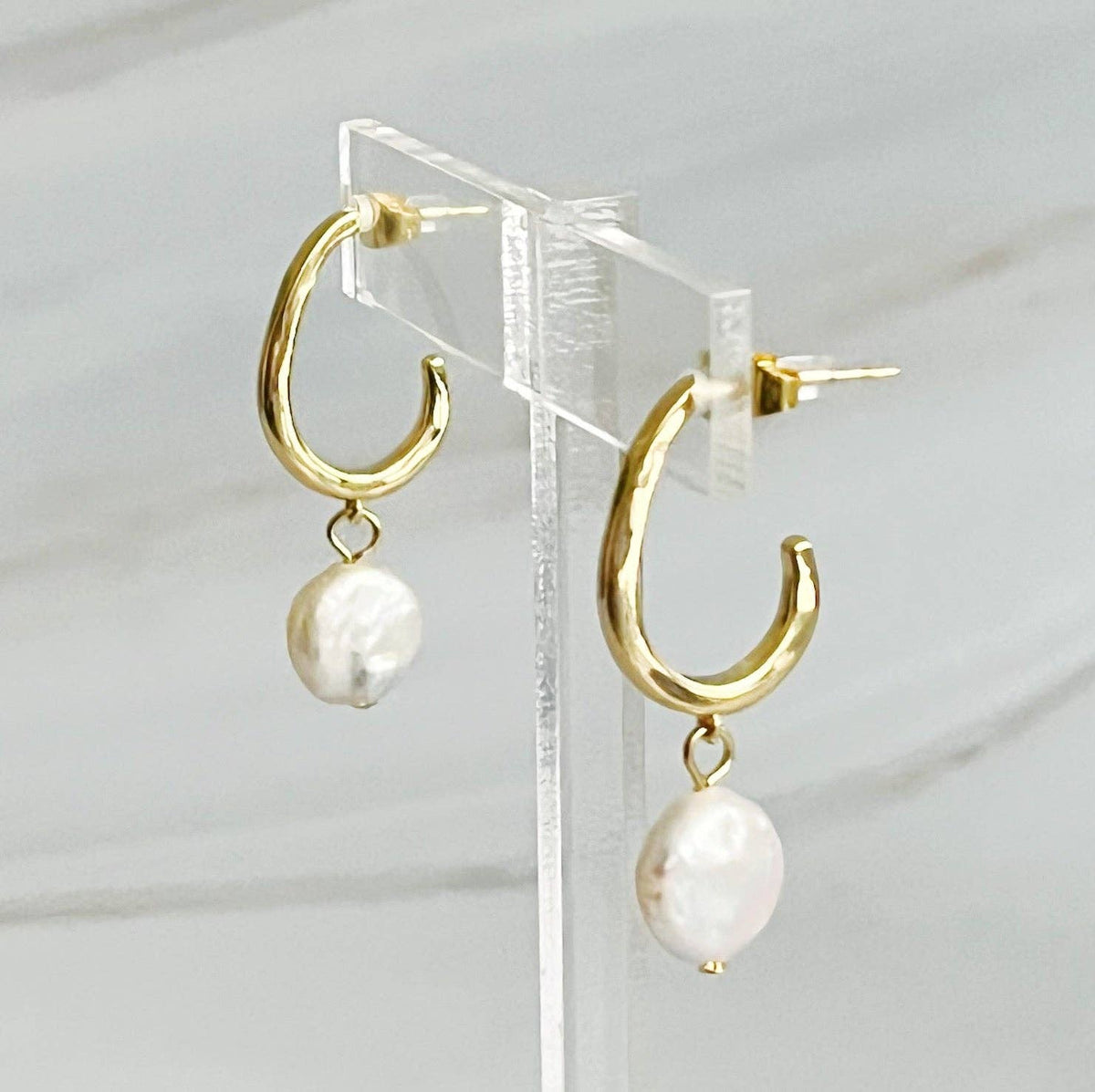 Veranda Pearl Drop Hoop Earrings