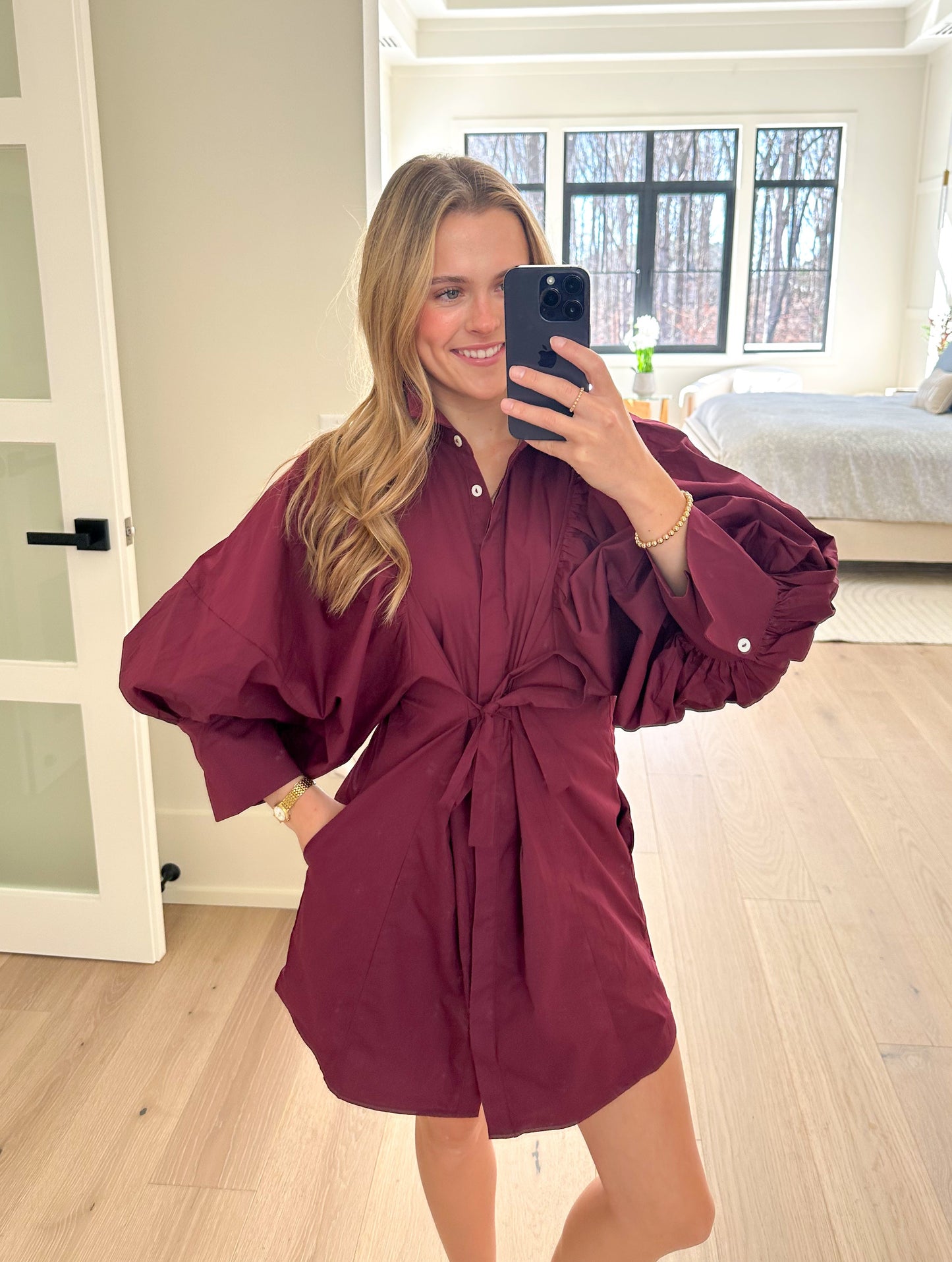 The Brynn Tie-Waist Mini Dress - Plum