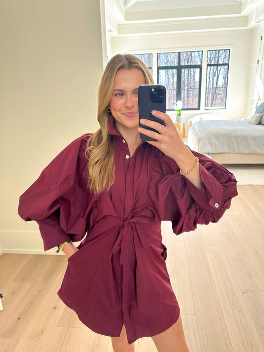 The Brynn Tie-Waist Mini Dress - Plum