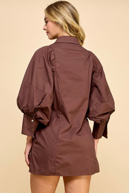 The Brynn Tie-Waist Mini Dress - Mocha