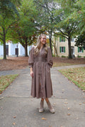 *RESTOCKED* The Ruth Smocked Midi Dress — Taupe