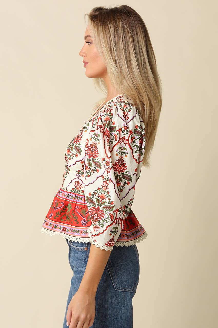 *PREORDER* Eloise Floral Peplum Blouse (Ships 10/8)