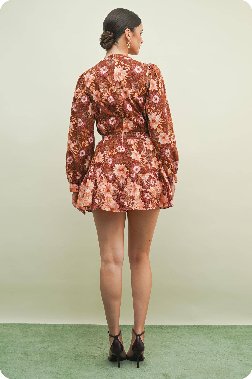 Flora Print Block Long Sleeve Mini Dress