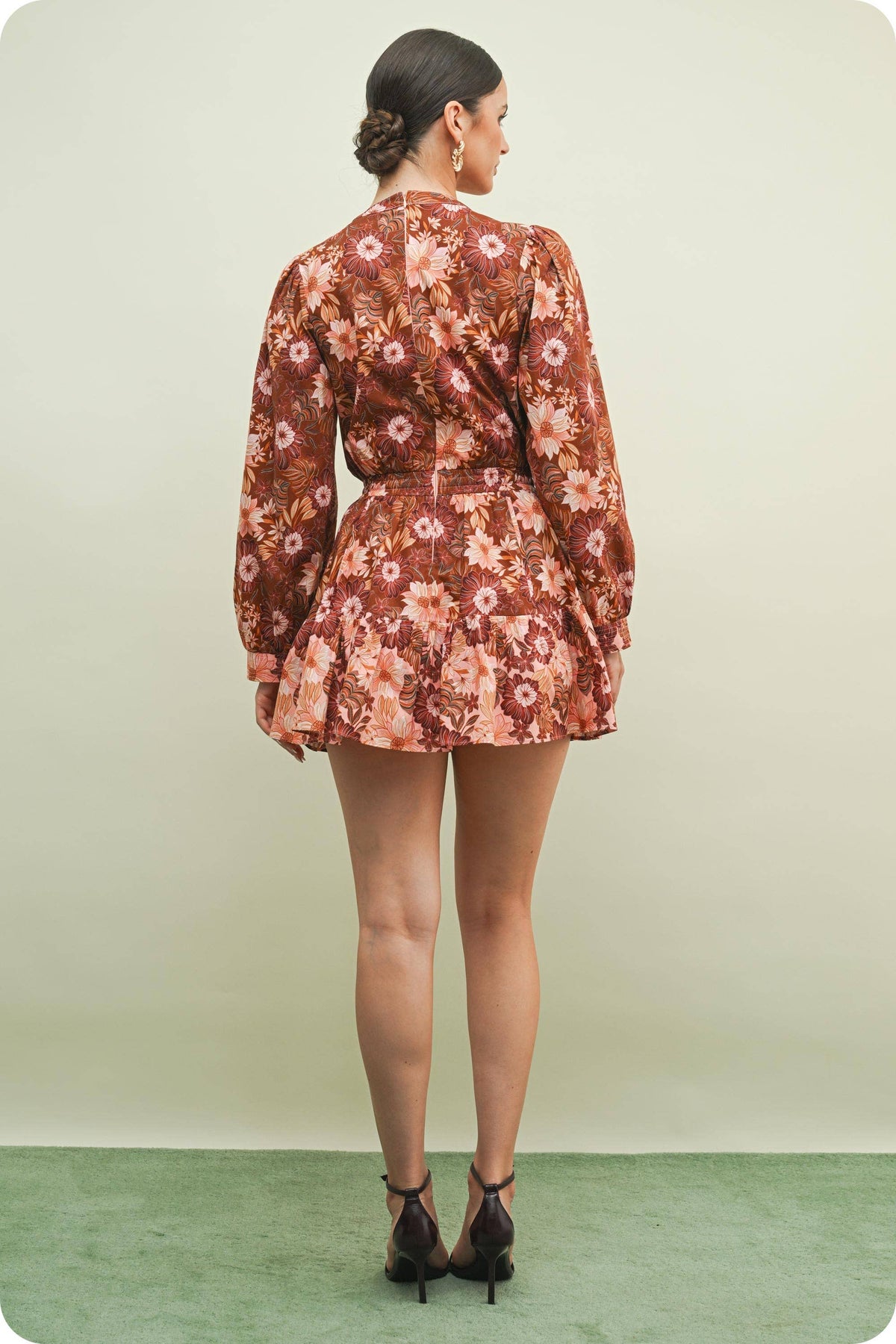 Flora Print Block Long Sleeve Mini Dress