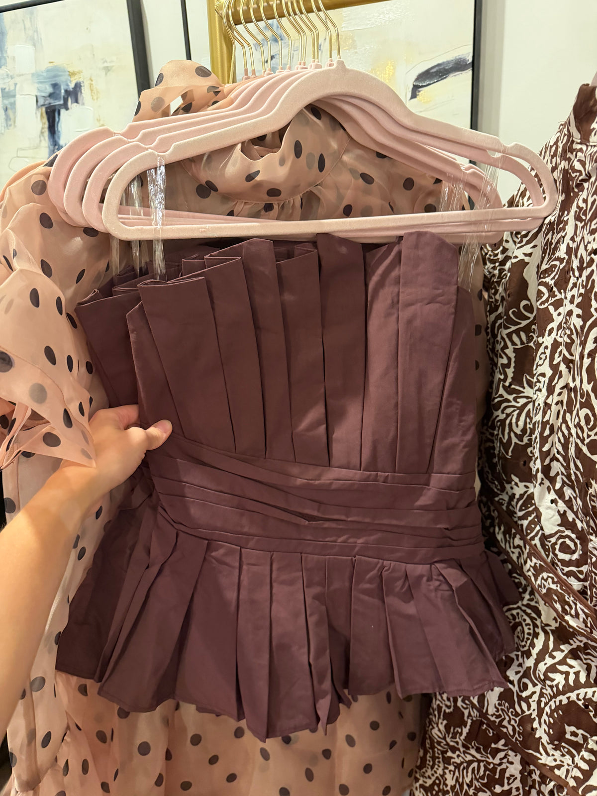 Chocolate Pleated Peplum Top