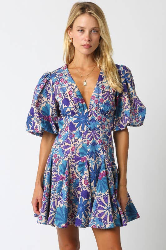 Ellison Floral Dress Cream/Purple