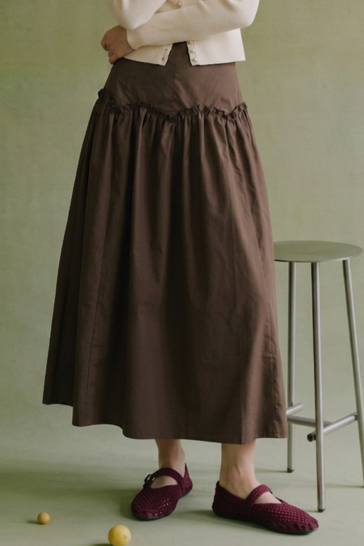 Espresso Taffeta Midi Skirt