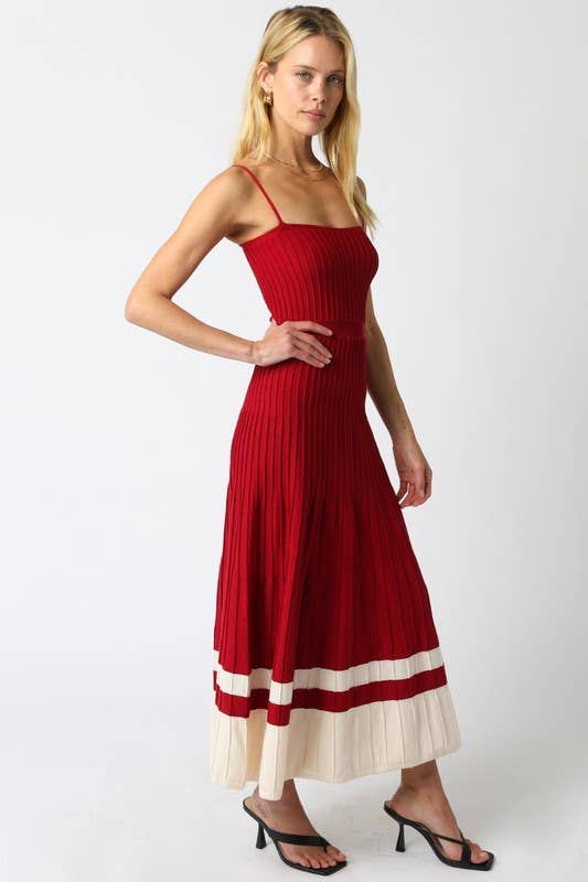 The Adelaide Knit Maxi Dress in Wine and Ecru