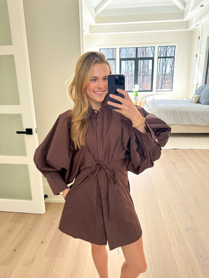 The Brynn Tie-Waist Mini Dress - Mocha