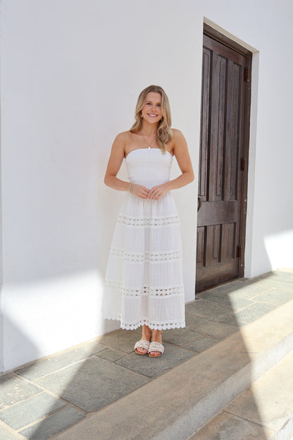 The Maren Eyelet Midi Dress - White